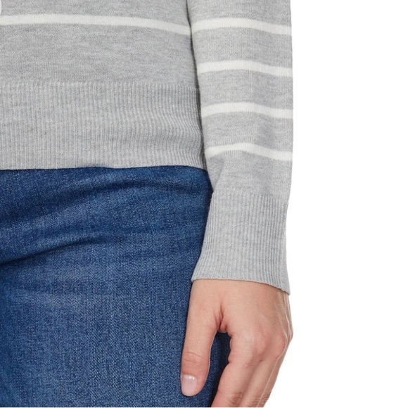 LOFT Light grey and White Striped V-Neck Sweater - Picture 5 of 6